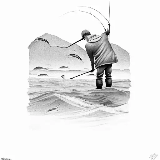 Father And Son Fishing Unter Tree