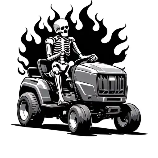 Skeleton Riding Fairway Mower With Flames