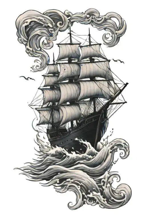 Ship With Heartbeat Line As Waves