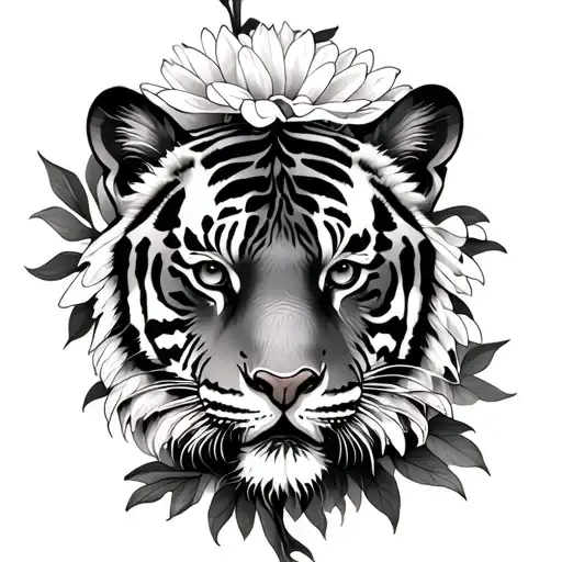 Tiger And Chrystanthemum Flower