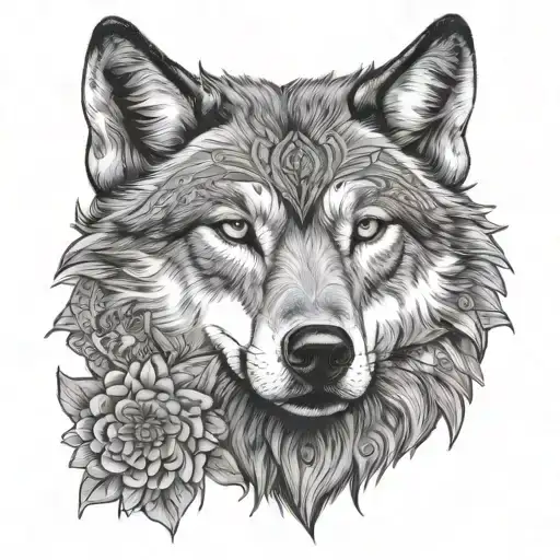 Wolf With Mandala Realistic Portrait