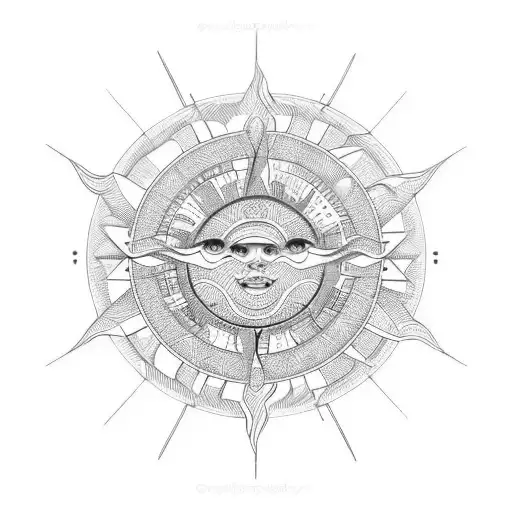 A Geometric Sun Design With Circuit Board Patterns