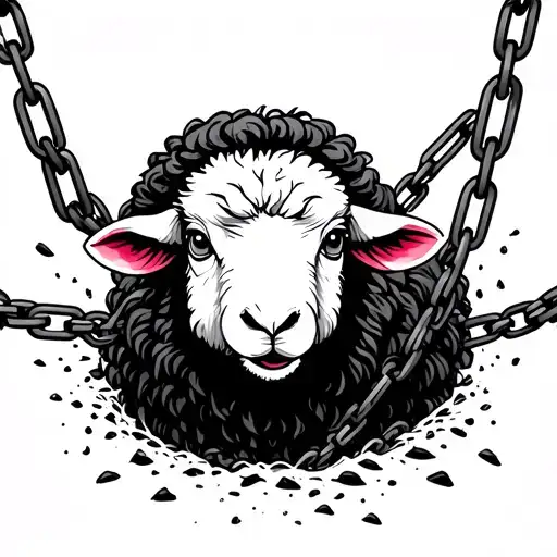 Black Sheep Coming Out Of White Sheep Breaking Through Chains
