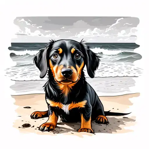 Daschund And Beach Scene