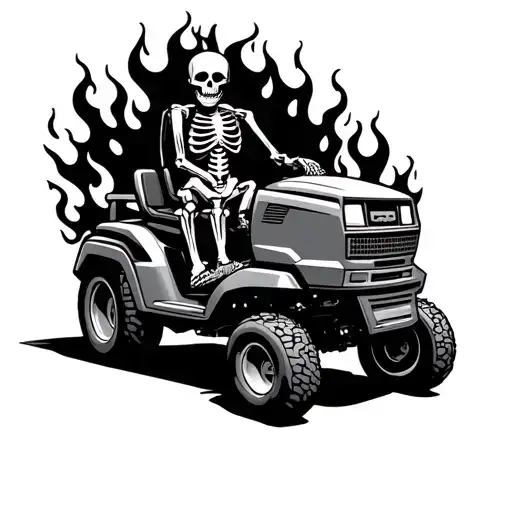 Skeleton Riding Fairway Mower With Flames