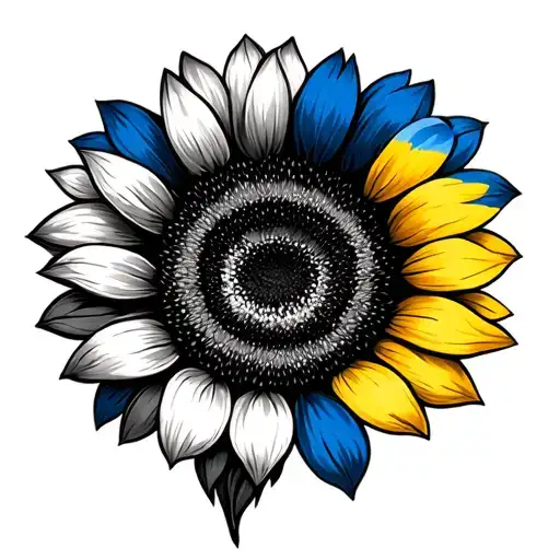 Half Of A Sunflower With Petals That Are Ukraine Flag Colors