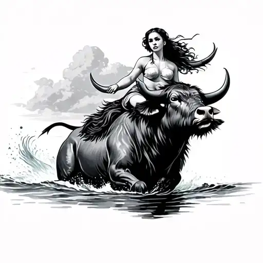 Lady Riding On Water Buffalo
