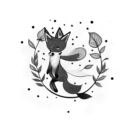 Fox Jumping With Flowers And Leaves