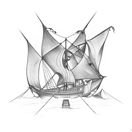 The Pole Of A Ship That Holds Up The Sails Isolated In A Cross Shape With The Sails On Fire