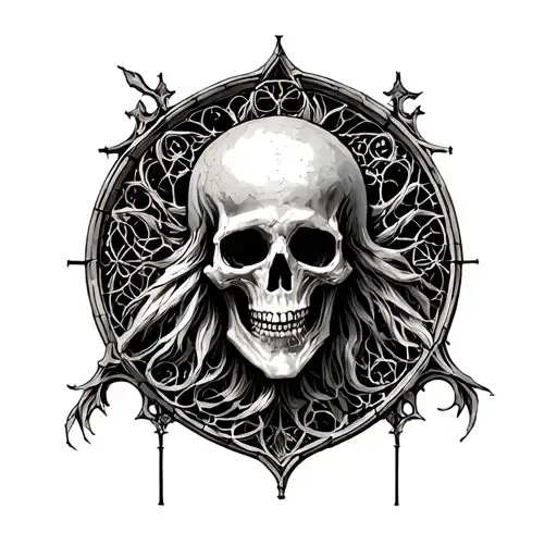 Death Engraving Inscribed In Gothic Cathedral Stained Glass Window