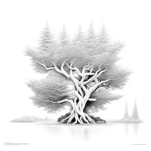 A Refwood Tree By A Waterfall With The Numbers 3133 Carved In It