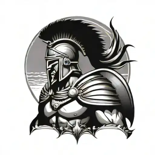 Spartan Warrior With Sun In The Background