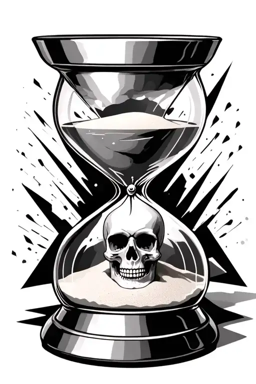 Realistic Hour Glass With Sand And Skull At The Bottom Surrounded With Geometric Shapes