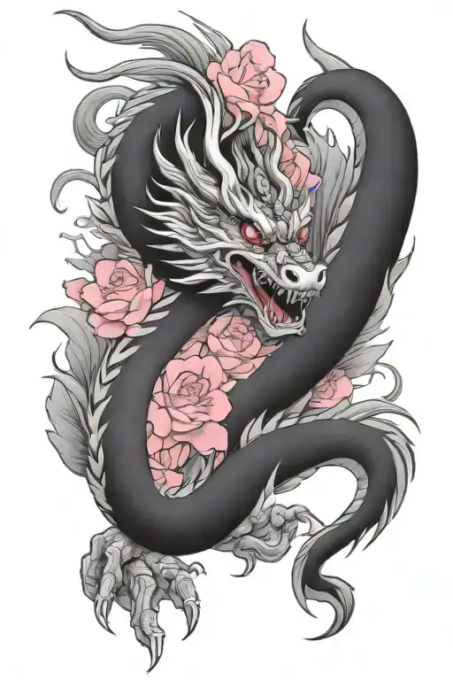 Chinese Dragon With Pink Flowers