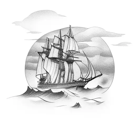 The Mast Of A Ship Isolated In A Cross Shape With The Sails On Fire