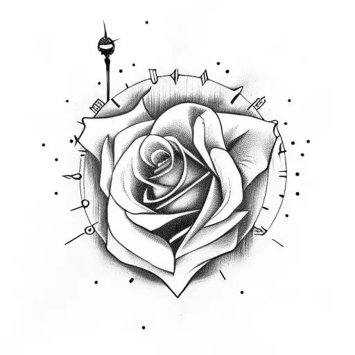 Clock With Skull And Rose