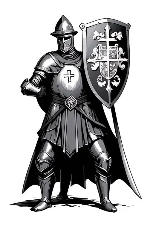 Knights Templar Holding Shield With Scottish Coat Of Arms