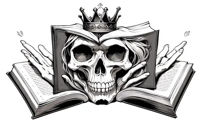 Female Skull With Crown Holding Book In Hands