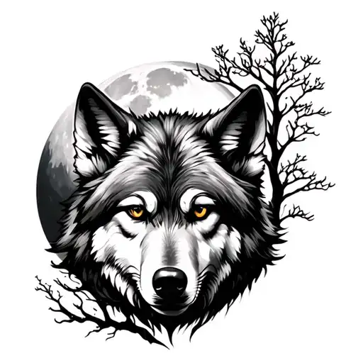 Tree Wolf Full Moon Merging Together