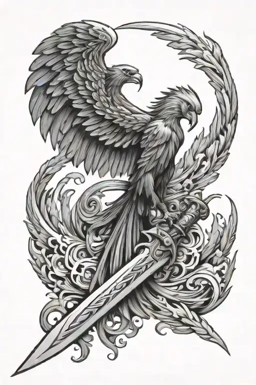 Phoenix With A Sword And Blue Fire