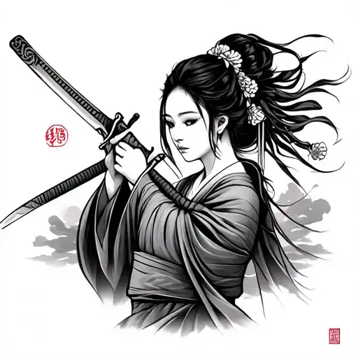 Japanese History With A Woman Holding A Sword