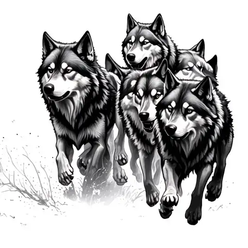 Five Wolves Running Ghost Wolf