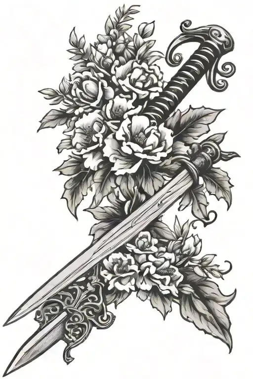 Scottish Heather Flowers With Scottish Dancing Sword