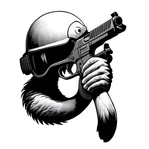 Flamingo Wearing Helmet Holding A Gun