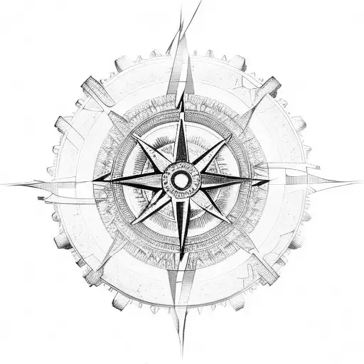 An Intricate Compass Design With Gears And Technology Elements