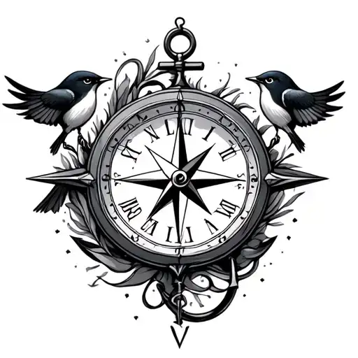 Compass Anchor Birds Time Clock