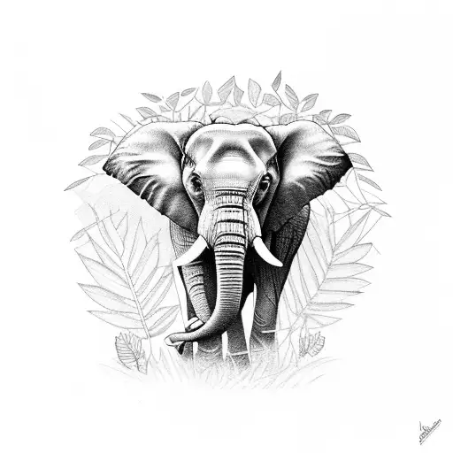 Elephant In A Jungle Setting With Vibrant Flowers And Plants