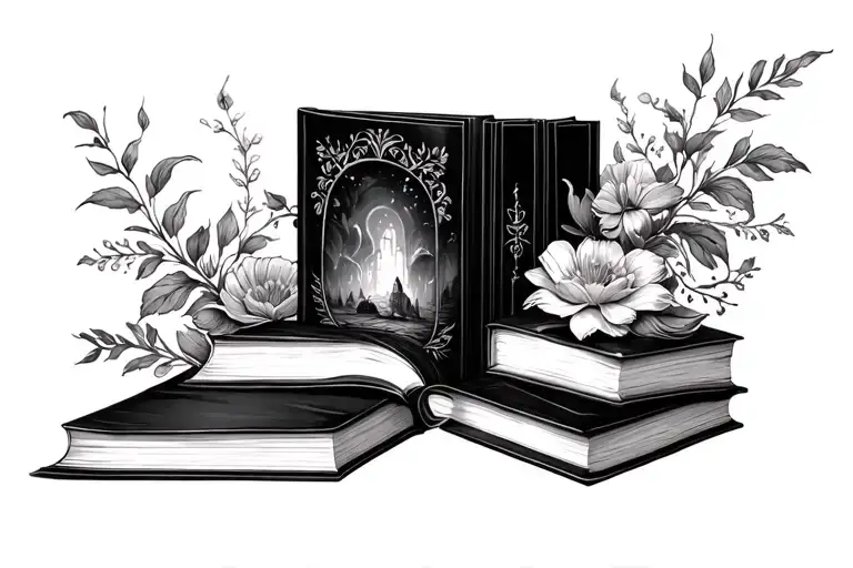 Books With Fantasy Scene And Floral Patterns All Around