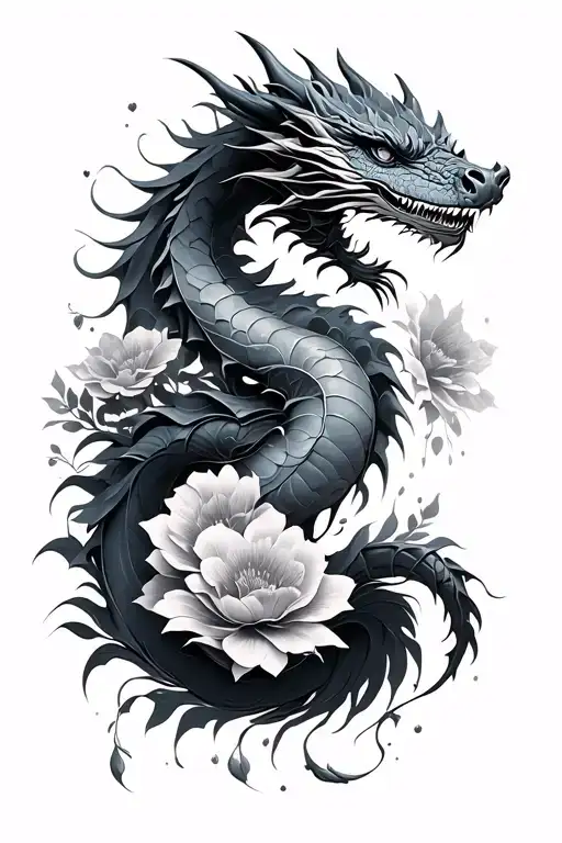Dragon And Flowy Flowers