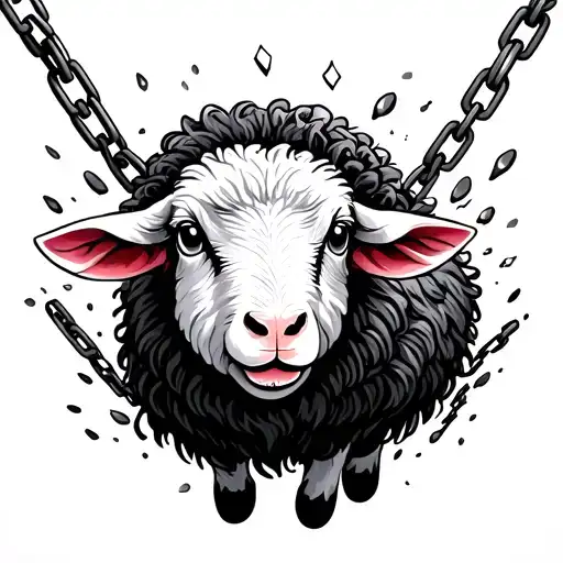 Black Sheep Coming Out Of White Sheep Breaking Through Chains