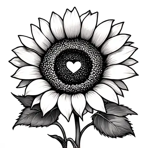 Fine Line Sunflower With Liv Connected With A Heart