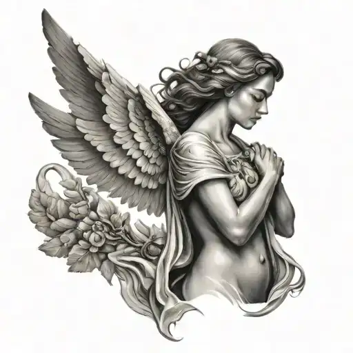 A Portrait Of A Guardian Angel With A Background Of A Homeland Landscape