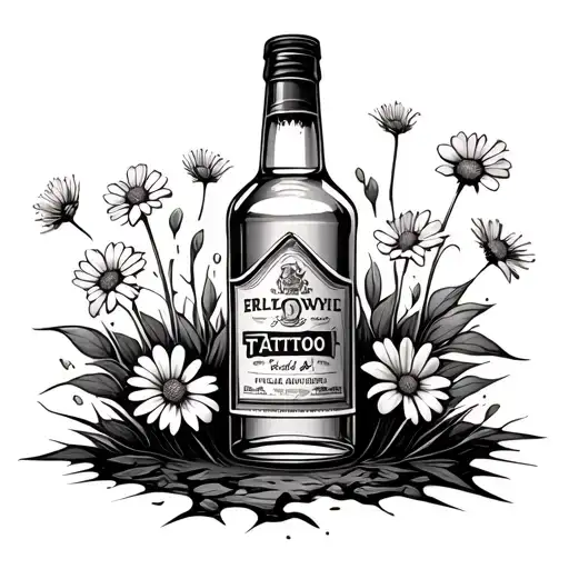 Broken Alcohol Bottle With Small Flowers Emerging From The Cracks Only