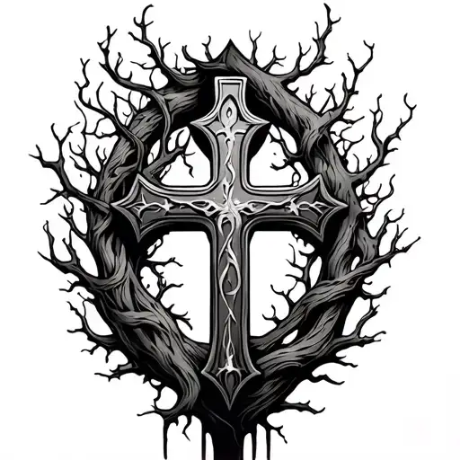 Christian Cross With Poison Tree Intertwined