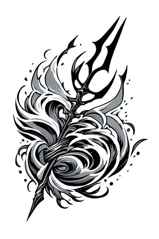 Tribal With Water Waves Flowing Trident