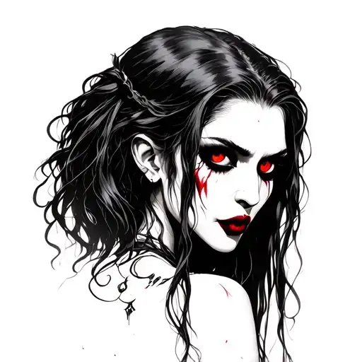 Female Vampire With Red Eyes Staring