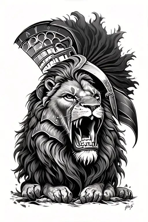 Lion And Spartan With The Coliseum Sleeve Tattoo Design