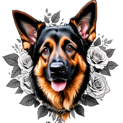 German Shepherd With Roses