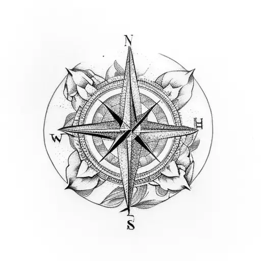 A Compass Rose With Peonies Blooming Around It