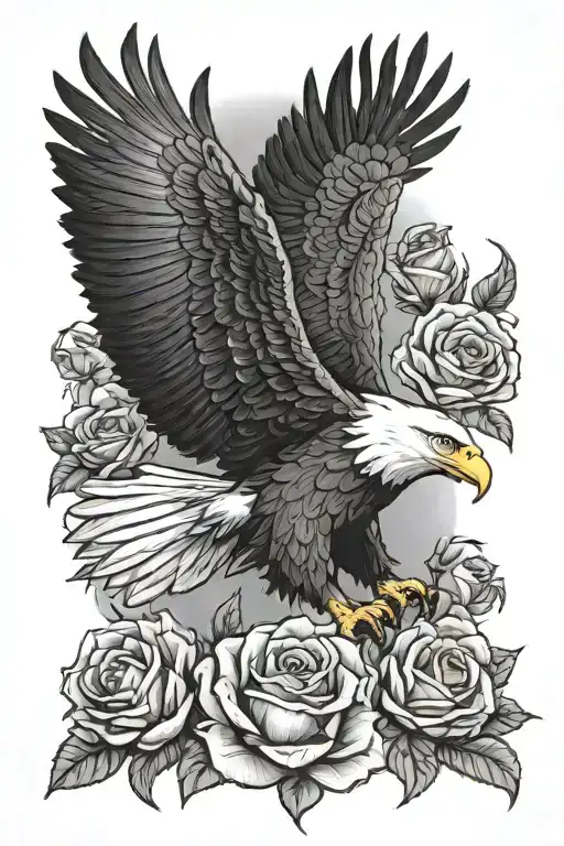Bald Eagle Surounded By Roses