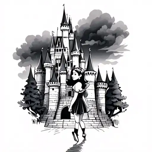 Little Girl Walking Towards Disney Castle