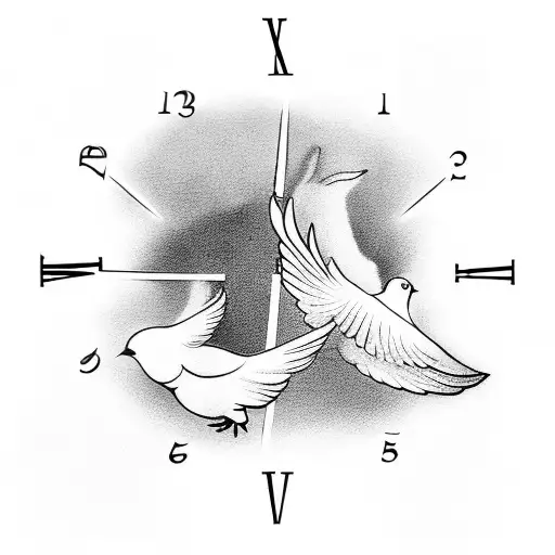 Stairs To Heaven With Doves And Clock