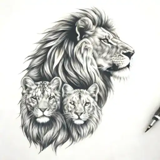 Lion With Dog And Cat