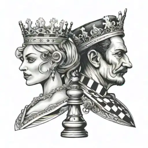 Chess King & Queen Overlapping Each Other Into One Piece