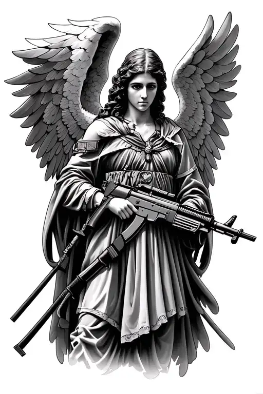 Guardian Angel Holding Ak 47 Rifle