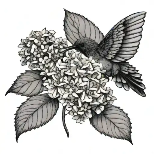 Dried Hydrangeas And Hummingbird Black And Grey Traditional But Geometric